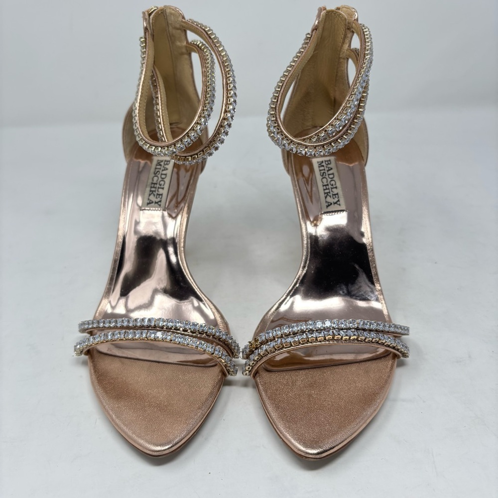 Badgley Mischka Logan Strappy Rhinestone Open Toe Heels Size 7.5 - Picture 4 of 10